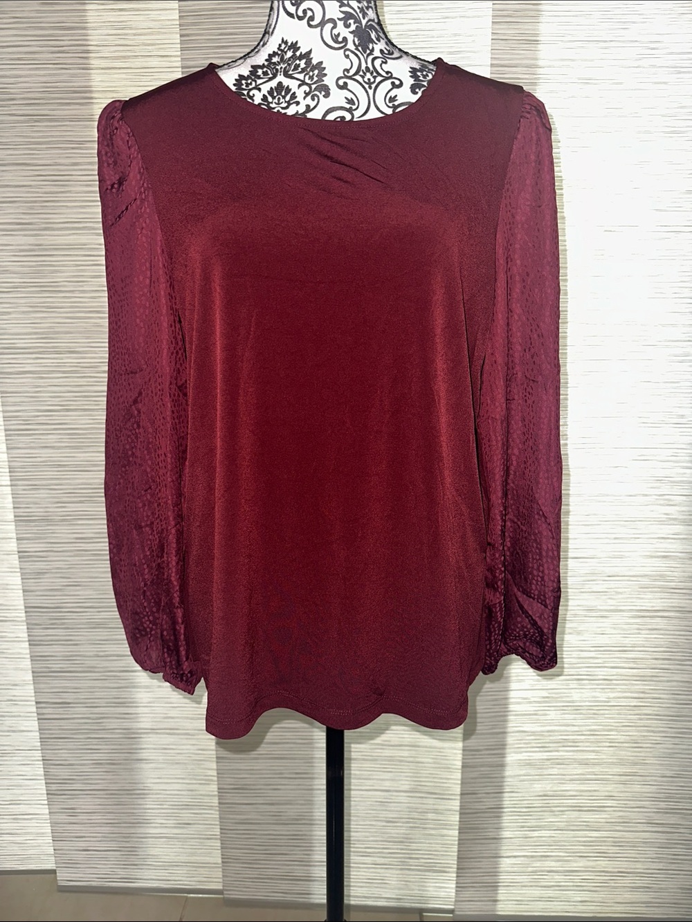 Susan Graver Burgundy Long-Sleeve Blouse Sz. M